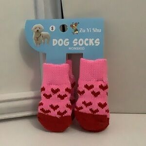 Zu Yi Shu Pink and Red Dog Socks w Rubber Traction on bottom